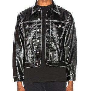 Mens Eytys Black White Stitch Detail Button-Up Buck Tar Coated Denim Jacket XL